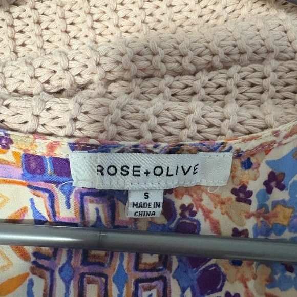 Rose Olive Crop Top Purple Orange Patch Print Short Sleeve Tie Front Size Small - Picture 7 of 12